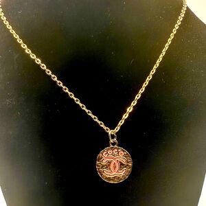 CC Gold and Pink Pendant with Gold Plated Necklace & Lobster Claw.